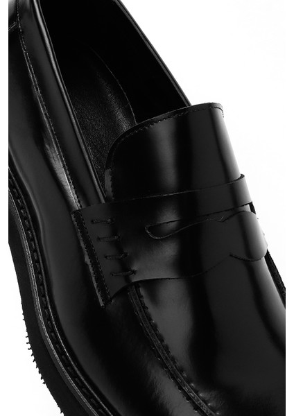 Erkek Siyah Deri Klasik Loafer 25SFD622122