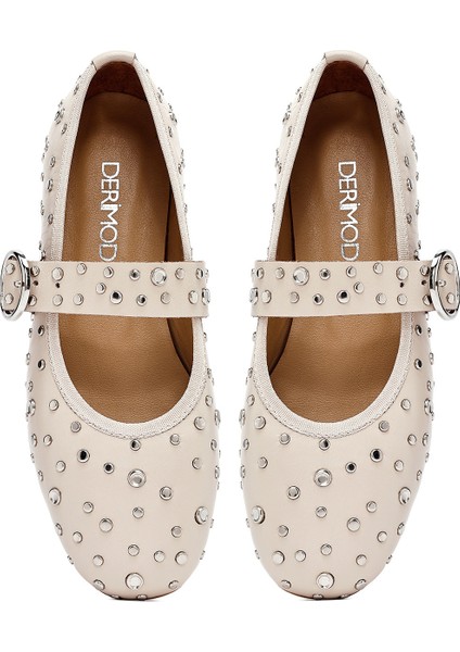 Kadın Bej Tokalı Taşlı Deri Babet 25SFD270718