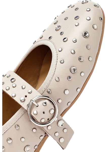 Kadın Bej Tokalı Taşlı Deri Babet 25SFD270718