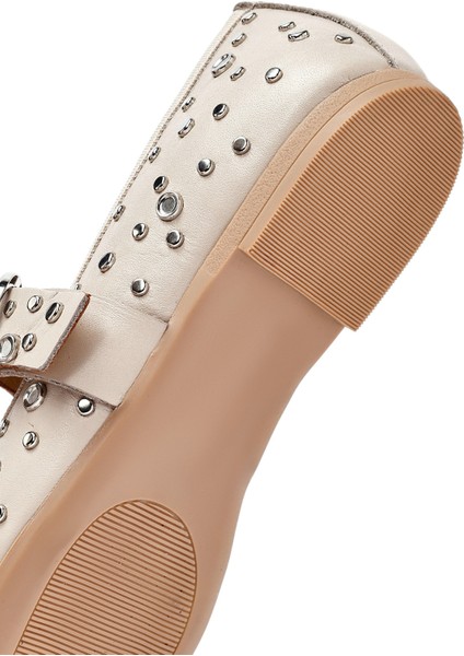 Kadın Bej Tokalı Taşlı Deri Babet 25SFD270718