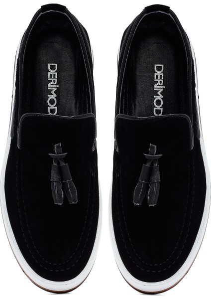 Erkek Siyah Püsküllü Süet Deri Casual Loafer 25SFD681110