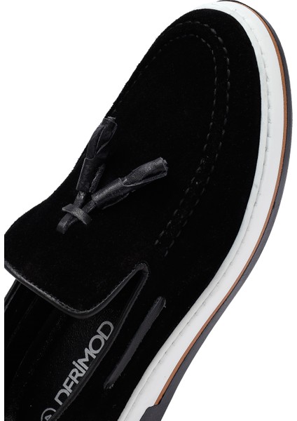 Erkek Siyah Püsküllü Süet Deri Casual Loafer 25SFD681110