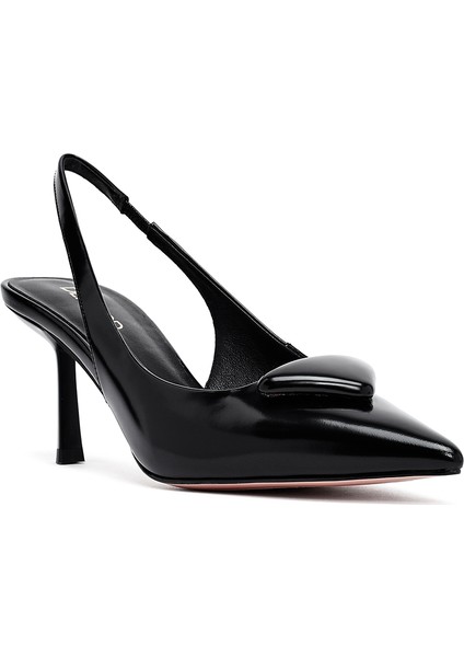 Kadın Siyah Arkası Açık Ince Topuklu Deri Ayakkabı 25SFD494122