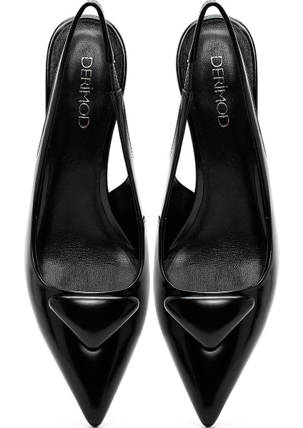 Kadın Siyah Arkası Açık Ince Topuklu Deri Ayakkabı 25SFD494122