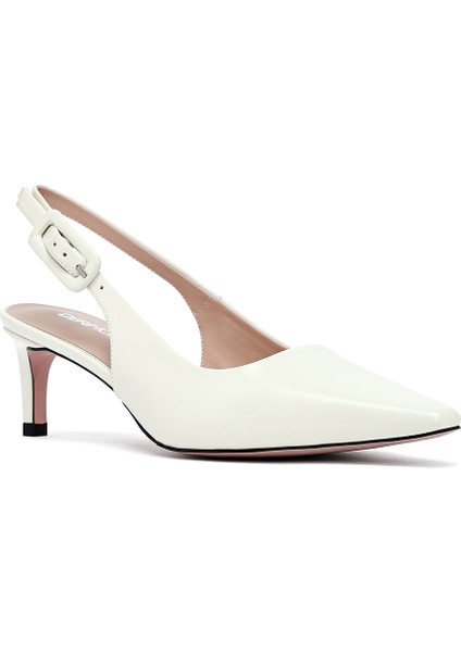 Kadın Krem Arkası Açık Kısa Ince Topuklu Deri Ayakkabı 25SFD494222