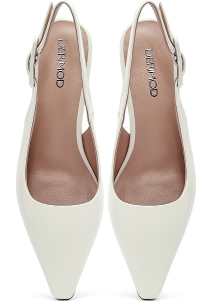 Kadın Krem Arkası Açık Kısa Ince Topuklu Deri Ayakkabı 25SFD494222