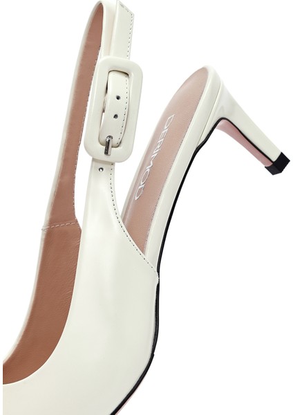 Kadın Krem Arkası Açık Kısa Ince Topuklu Deri Ayakkabı 25SFD494222