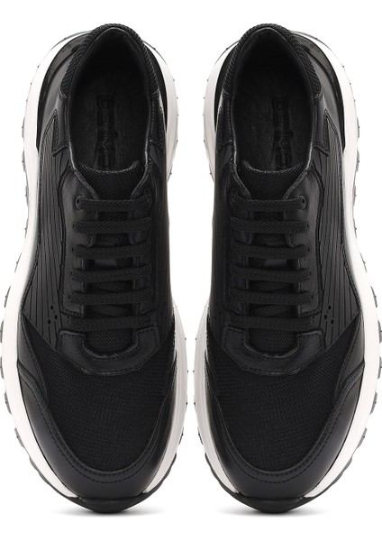 Erkek Siyah Bağcıklı Kalın Tabanlı Deri Sneaker 25SFD621914