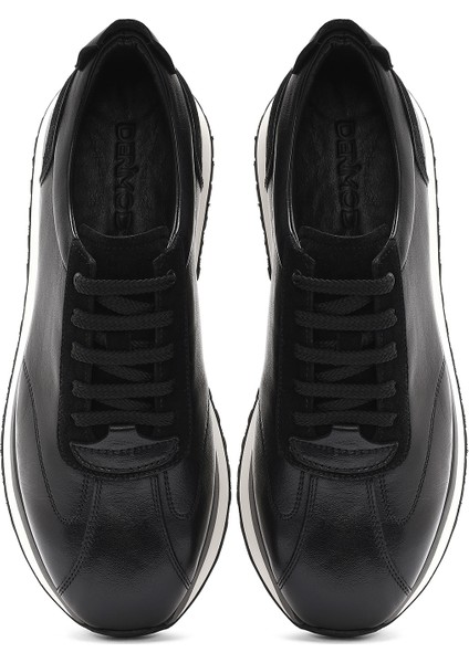 Erkek Siyah Bağcıklı Kalın Tabanlı Deri Sneaker 25SFD622014