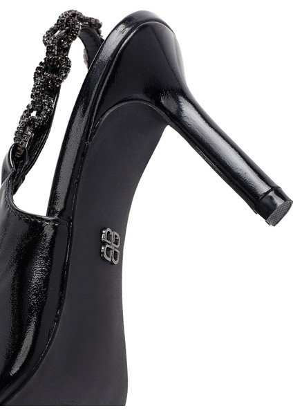 Kadın Siyah Taşlı Arkası Açık Metalik Ince Topuklu Ayakkabı 25SFE491332