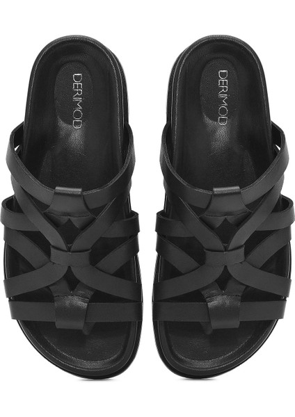 Kadın Siyah Deri Terlik 25SFD152218