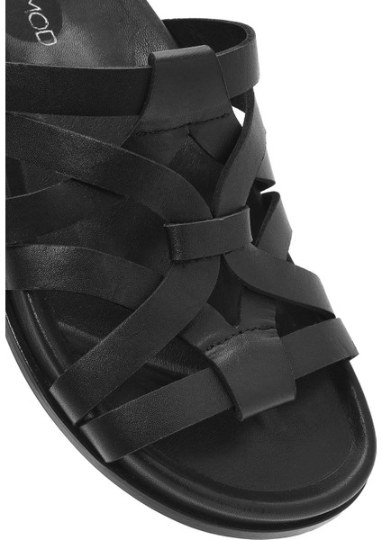 Kadın Siyah Deri Terlik 25SFD152218