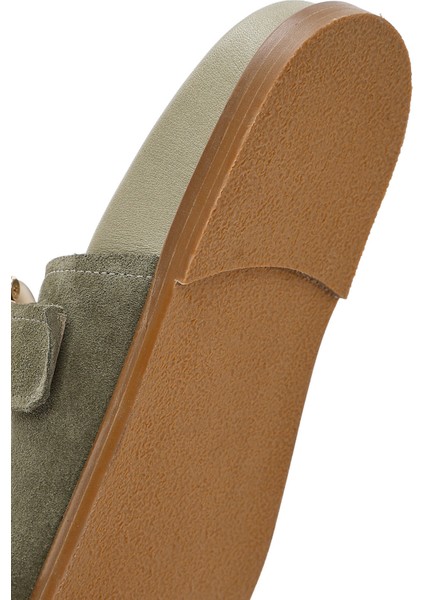 Kadın Yeşil Çift Tokalı Süet Deri Terlik 25SFD200710