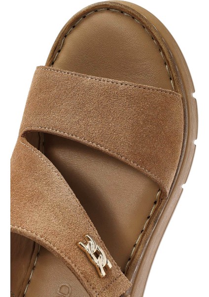 Kadın Taba Kalın Tabanlı Bilekten Tokalı Süet Deri Comfort Sandalet 25SFD342010