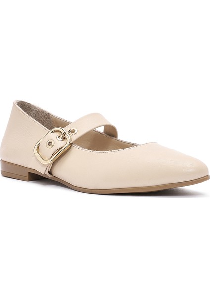 Kadın Bej Tokalı Deri Babet 25SFD202118