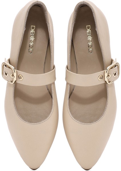 Kadın Bej Tokalı Deri Babet 25SFD202118