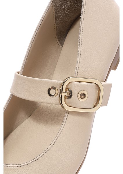 Kadın Bej Tokalı Deri Babet 25SFD202118