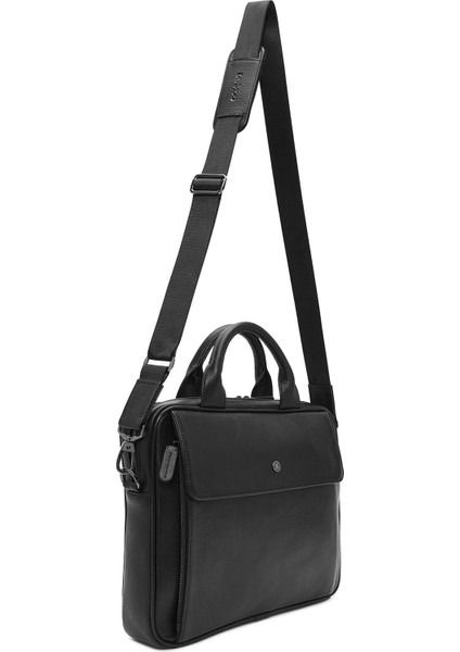 Erkek Siyah Uzun Askılı Deri Evrak Çantası 24WBD3405FT