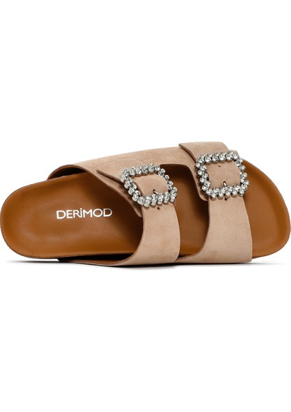 Kadın Pudra Taşlı Tokalı Süet Deri Terlik 25SFD150110