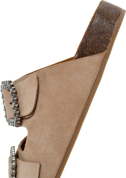 Kadın Pudra Taşlı Tokalı Süet Deri Terlik 25SFD150110