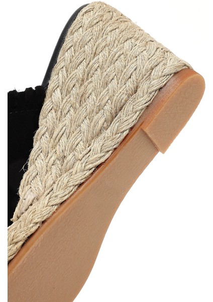 Kadın Siyah Dolgu Topuklu Süet Deri Espadril Terlik 25SFD150510