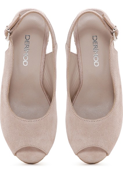 Kadın Bej Arkadan Bağlamalı Dolgu Topuklu Süet Deri Espadril 25SFD151010