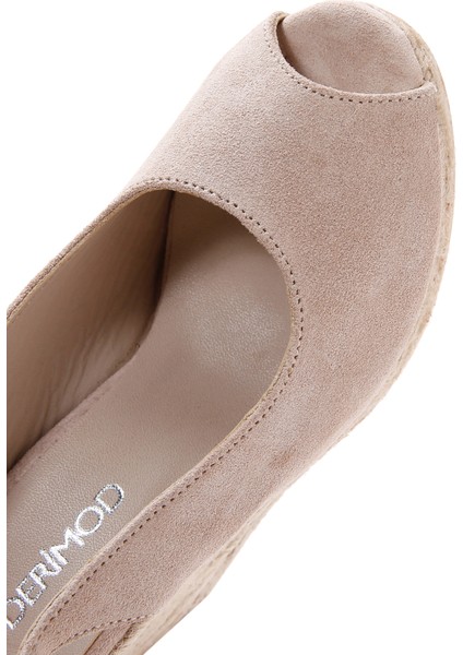 Kadın Bej Arkadan Bağlamalı Dolgu Topuklu Süet Deri Espadril 25SFD151010