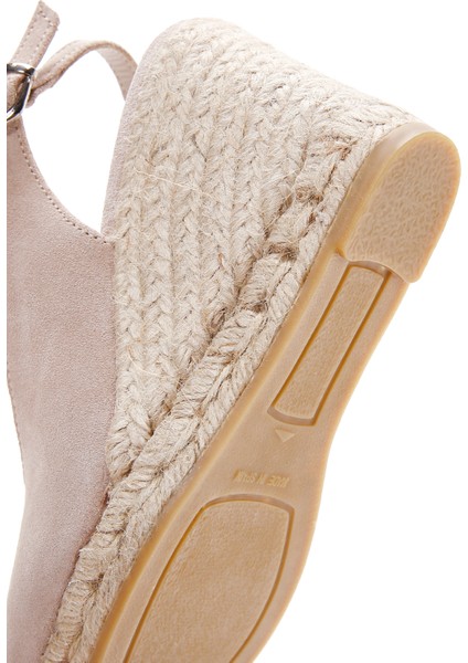 Kadın Bej Arkadan Bağlamalı Dolgu Topuklu Süet Deri Espadril 25SFD151010