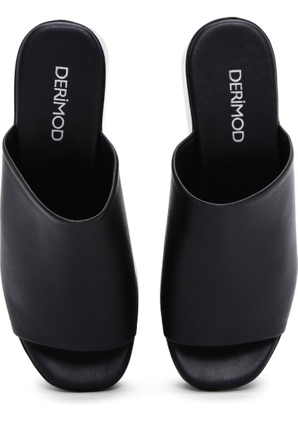 Kadın Siyah Dolgu Topuklu Deri Terlik 25SFD150318