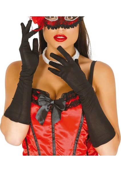 Siyah Renk Dirseğe Kadar Uzun Likralı Kumaş Eldiven 1 Çift Hallow