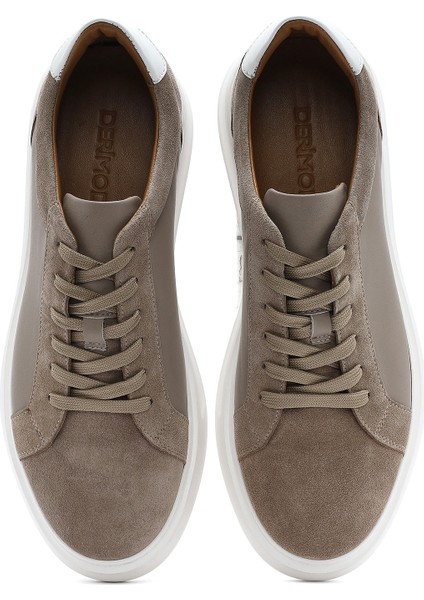 Erkek Bej Bağcıklı Deri Sneaker 25SFD613014