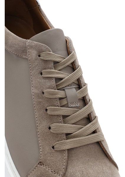 Erkek Bej Bağcıklı Deri Sneaker 25SFD613014