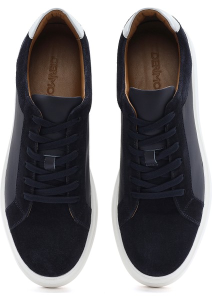 Erkek Lacivert Bağcıklı Deri Sneaker 25SFD613014