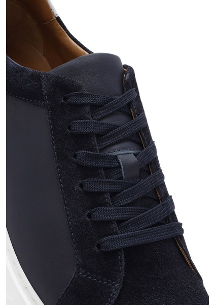 Erkek Lacivert Bağcıklı Deri Sneaker 25SFD613014