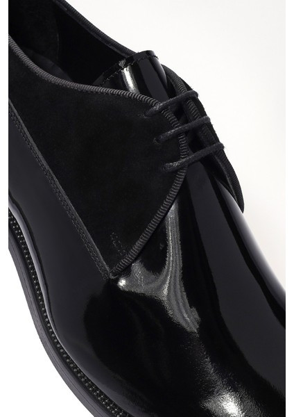 Erkek Siyah Bağcıklı Rugan Deri Klasik Ayakkabı 25SFD621716