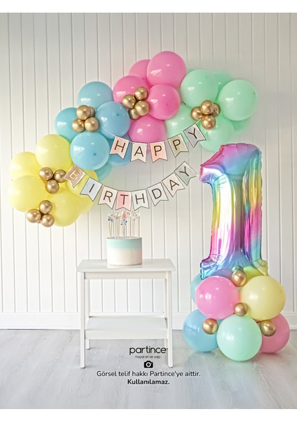 1 Yaş Balonu Doğum Günü Balon Zinciri Gökkuşağı Parti Seti