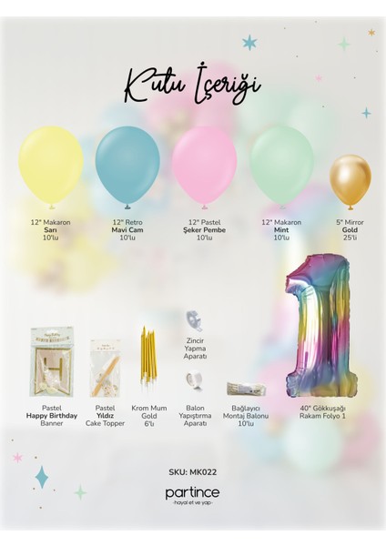 1 Yaş Balonu Doğum Günü Balon Zinciri Gökkuşağı Parti Seti fiyatları