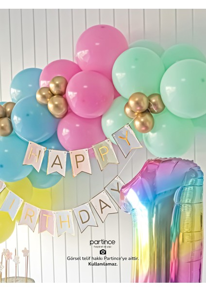 1 Yaş Balonu Doğum Günü Balon Zinciri Gökkuşağı Parti Seti modelleri