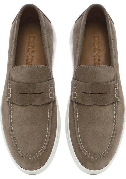 Erkek Vizon Kalın Tabanlı Süet Deri Casual Loafer 25SFD740910