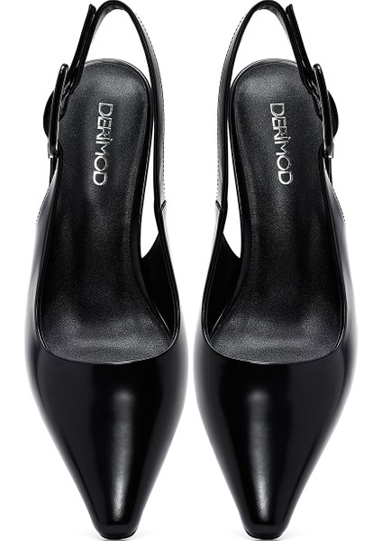 Kadın Siyah Arkası Açık Kısa Ince Topuklu Deri Ayakkabı 25SFD494222