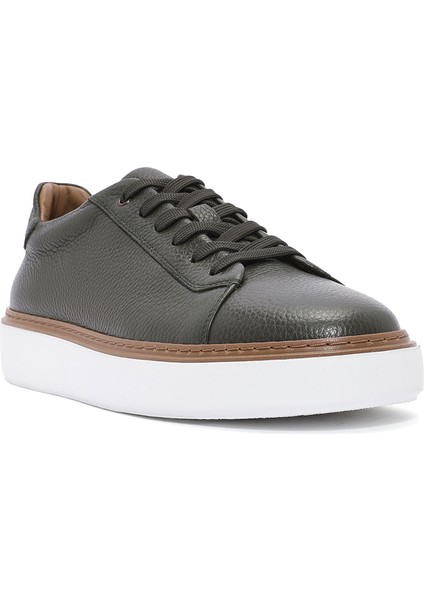 Erkek Haki Bağcıklı Kalın Tabanlı Deri Sneaker 25SFD6124FT