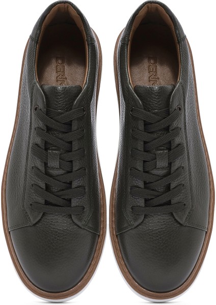 Erkek Haki Bağcıklı Kalın Tabanlı Deri Sneaker 25SFD6124FT