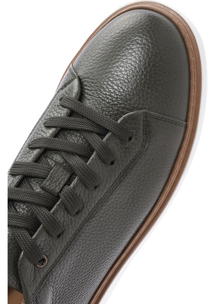 Erkek Haki Bağcıklı Kalın Tabanlı Deri Sneaker 25SFD6124FT