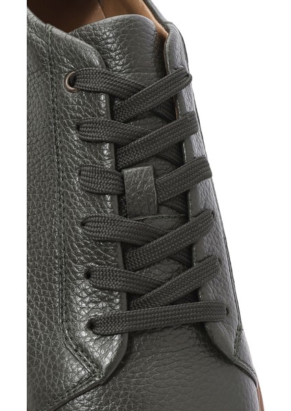 Erkek Haki Bağcıklı Kalın Tabanlı Deri Sneaker 25SFD6124FT