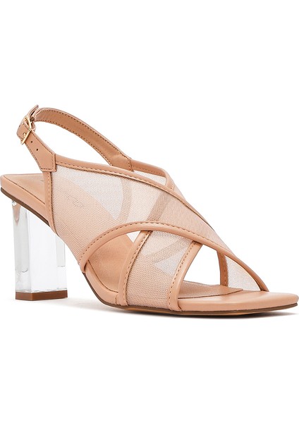 Kadın Bej Bilekten Tokalı Kalın Topuklu Kumaş Sandalet 25SFD44256F