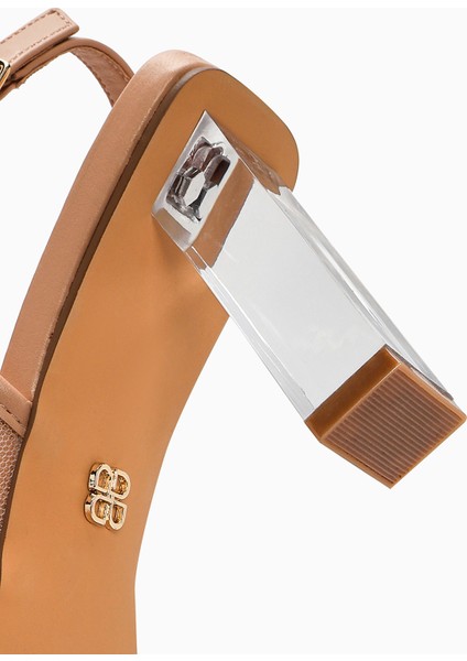 Kadın Bej Bilekten Tokalı Kalın Topuklu Kumaş Sandalet 25SFD44256F