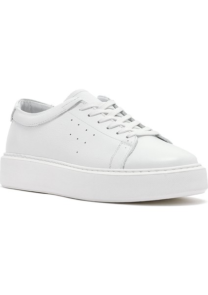Erkek Beyaz Bağcıklı Kalın Tabanlı Deri Sneaker 25SFD7001FT