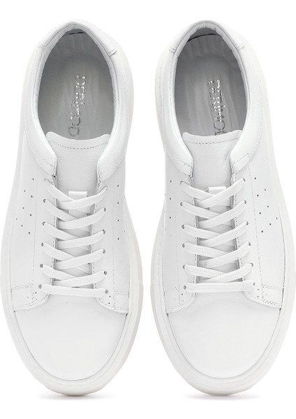 Erkek Beyaz Bağcıklı Kalın Tabanlı Deri Sneaker 25SFD7001FT