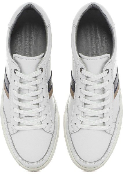 Erkek Beyaz Bağcıklı Deri Sneaker 25SFD674618