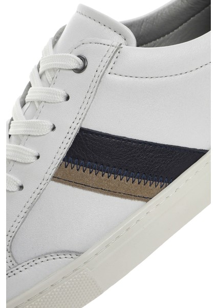 Erkek Beyaz Bağcıklı Deri Sneaker 25SFD674618